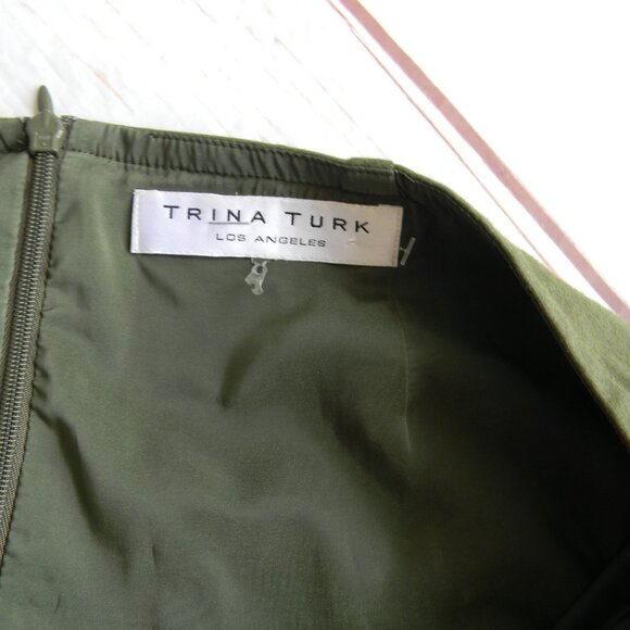 Trina Turk Tonal Stitching Lined Mills Ponte Olive Green Mini Skirt Size 8 - Picture 3 of 5